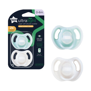 Tommee Tippee Ultra-Light Silicone Soother, 0-6M, 2 Pack, Symmetrical Orthodontic Design, Bpa-Free, One-Piece Design